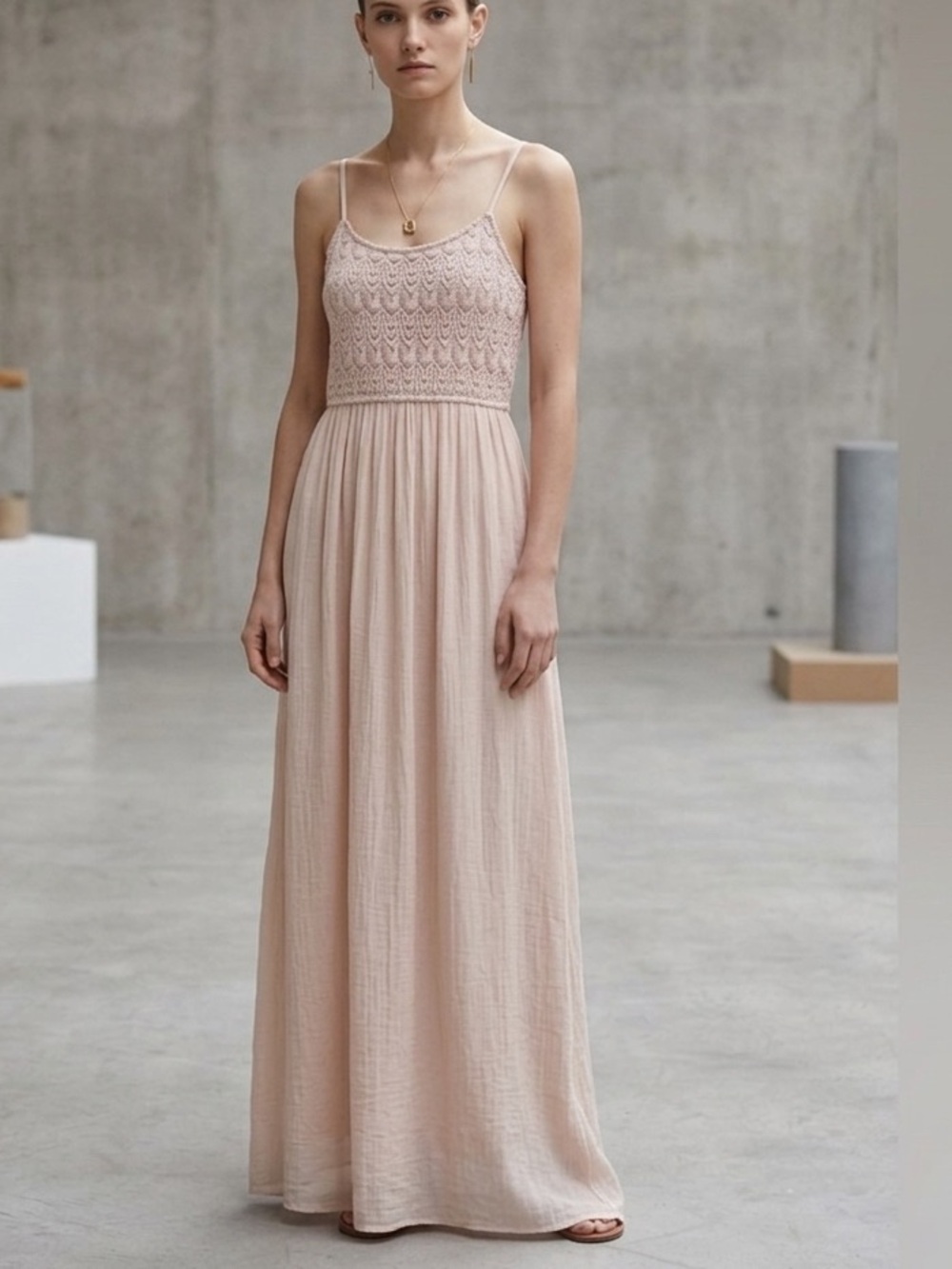 Poetry maxi dress size M flowy rayon lace bodice balletcore pink blush nude